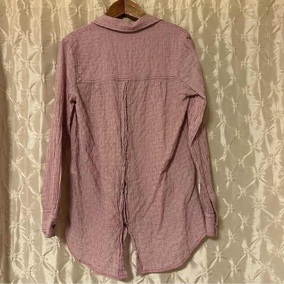 Free People No Limits Striped Split Back Top Red Pink Sangria Combo Button Front - Picture 5 of 12
